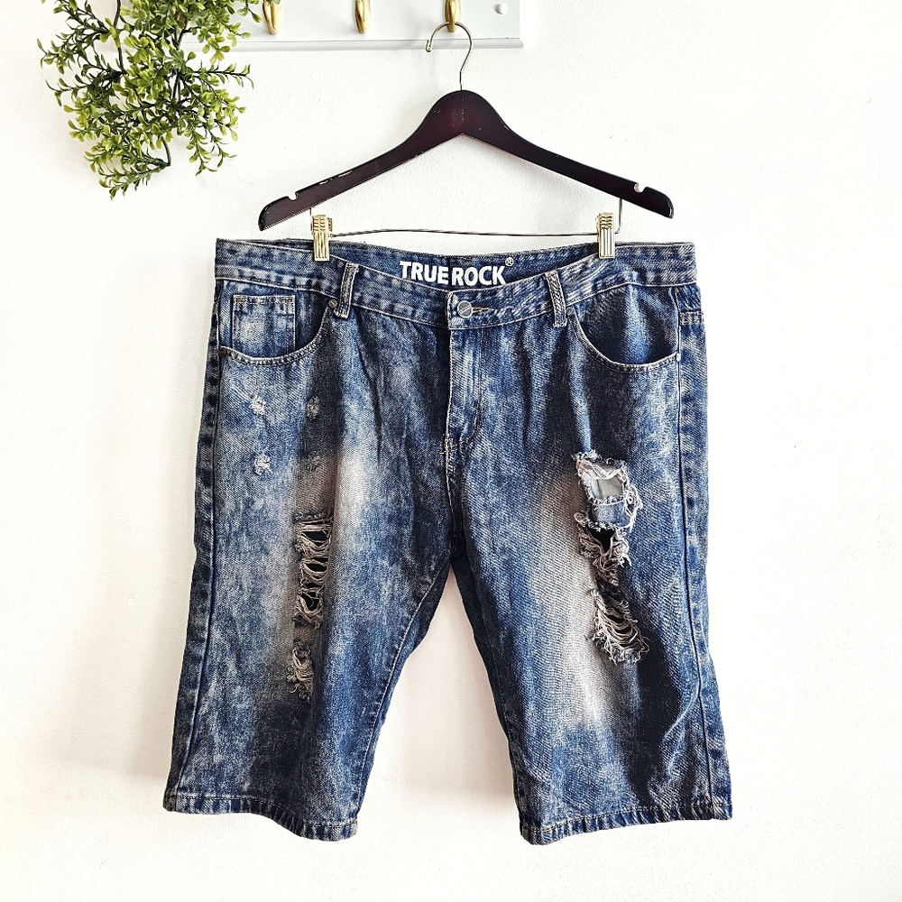 Y2K TRUE ROCK Men's Distressed Blue Jean 100% Cotton Shorts Size 40